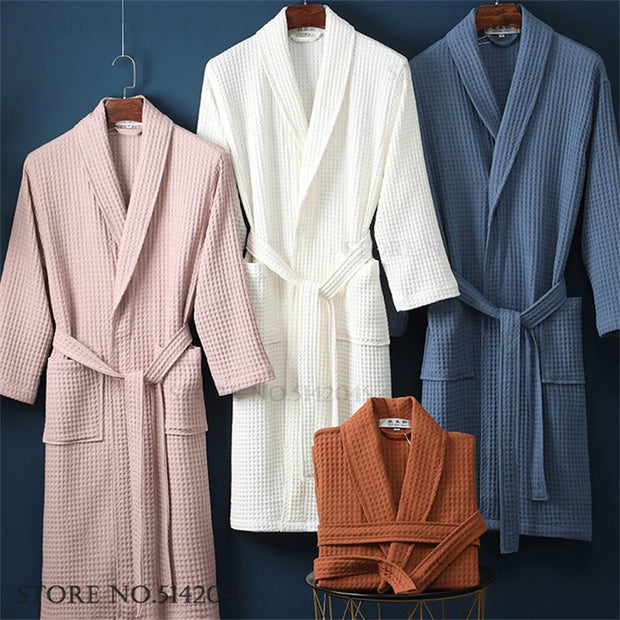 New Cotton Waffle Kimono Bathrobe Gown Yukata Adult Couple Sleepwear Robe Lounge Wear Loose Casual Home Dress Negligee Pajama