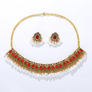 Luxury Vintage Indian Jewelry Set Antique Gold Plated Crystal Zircon Necklace Earrings Sets Ethnic Bridal Wedding Bijoux Gifts