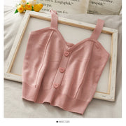 Heliar Women Knitted Crop Tops Y2K Cute Button Up V-Neck Sleeveless Straps Tops Sexy Crop Tops For Women 2025 Summer