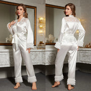 Sexy Loungewear Women Pajamas Suit Fashion Lace Satin Patchwork Applique Homewear Rayon Outfit Sleepwear Spring Nightwear