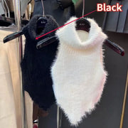 Sweet Crop Knitwear Tanks Tops Women Autumn Winter Turtleneck Furry Backless Hot Female Sexy Design Stylish Party Clubwear New