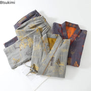 Men's Roomwear Cotton Kimono Pajamas Robes for Spring Jacquard Printed Home Clothing Medium Length Oversized Breathable Bathrobe