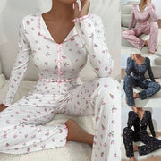 European and American hot-selling loungewear printed trousers long sleeves can be worn outside women's pajamas two-piece set