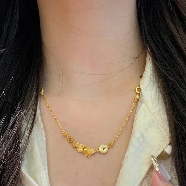 Vintage antique gold craftsm brushed luxury fish koi necklace bracelet diamond inlay exquisite high-quality jewelry sets