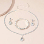 4 Pieces Luxurious Jewelry Set Exquisite Rhinestone Pendant Elegant Women's Crystal Silver Plated Necklace Earrings Bracelet Set