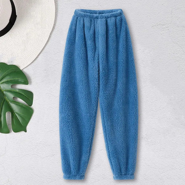 Home Wear Trousers Loose Fit Pajamas Cozy Winter Pants with Plush Elastic Waist Leg-binding Design Solid Color Lounge Bottoms