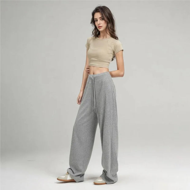 2025 Loose Pants Simple Style Pantalones Woman Clothing Solid Color Pantalon Femmes Knitted All-match Casual Commuting Homewear