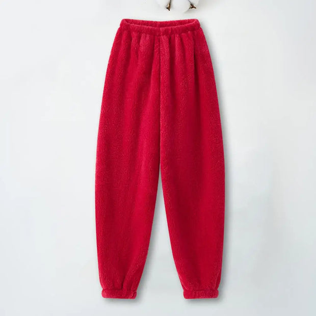 Home Wear Trousers Loose Fit Pajamas Cozy Winter Pants with Plush Elastic Waist Leg-binding Design Solid Color Lounge Bottoms