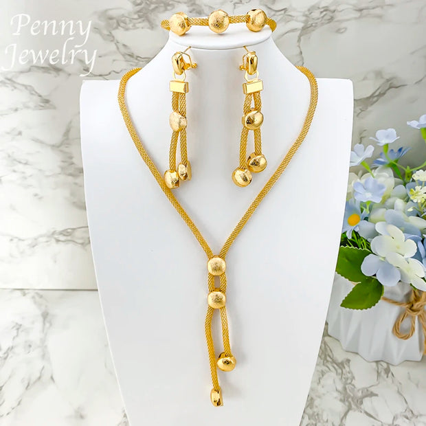 Exquisite Jewelry Set Beads Chain Necklace Earrings Bracelet Italian Dubai Gold Plated Jewellery for Banquet Party Wedding Gifts