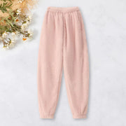 Home Wear Trousers Loose Fit Pajamas Cozy Winter Pants with Plush Elastic Waist Leg-binding Design Solid Color Lounge Bottoms