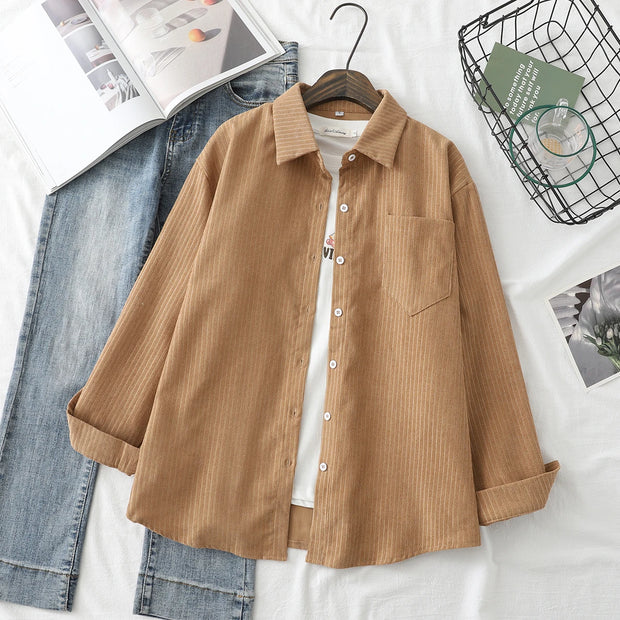 Corduroy Women Blouses Shirts Tunic Womens Tops And Blouses 2024 Womenswear Long Sleeve Clothing Button Up Down Loose White New