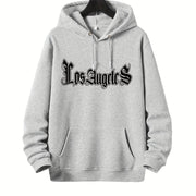 Autumn Winter Men's Hoodies, "Los Angeles" Print Oversized Hooded Sweatshirt For Males, Men's Clothing, Plus Size