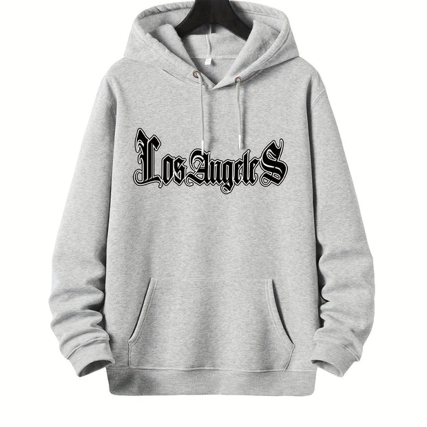 Autumn Winter Men's Hoodies, "Los Angeles" Print Oversized Hooded Sweatshirt For Males, Men's Clothing, Plus Size