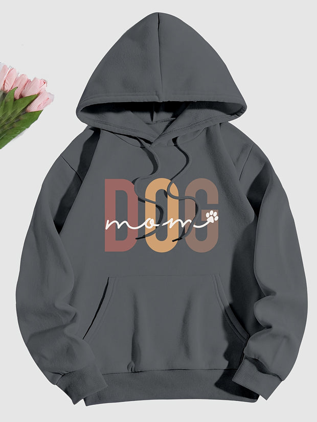 Dog Mom Print Hoodie, Casual Kangaroo Pocket Drawstring Hoodies Sweatshirt, Women's Clothing