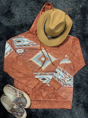 Aztec Print Kangaroo Pocket Hoodie, Casual Long Sleeve Drawstring Hoodies Sweatshirt, Women's Clothing