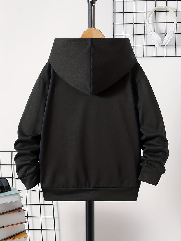 Boys Casual Solid Color Pullover Long Sleeve Hoodies, Boys Sweatshirt For Spring Fall, Kids Hoodie Tops Outdoor