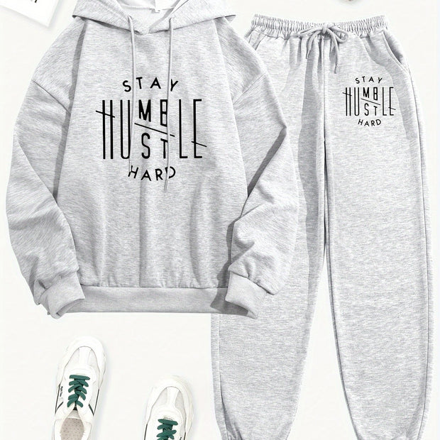 Women's Letter Print Two-piece Set - Long Sleeve Drawstring Hoodies Sweatshirt & Drawstring Jogger Sweatpants Outfits - Casual & Comfortable - For Women - Perfect for Loungewear, Sports & Everyday Wear - Great Gift for Teen G