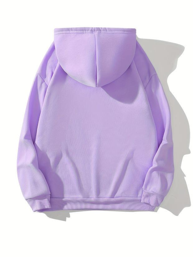 Cute Ghost & Letter Print Hoodie, Versatile Drawstring Kangaroo Pocket Hoodies Sweatshirt, Women's Clothing