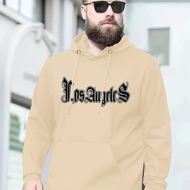 Autumn Winter Men's Hoodies, "Los Angeles" Print Oversized Hooded Sweatshirt For Males, Men's Clothing, Plus Size