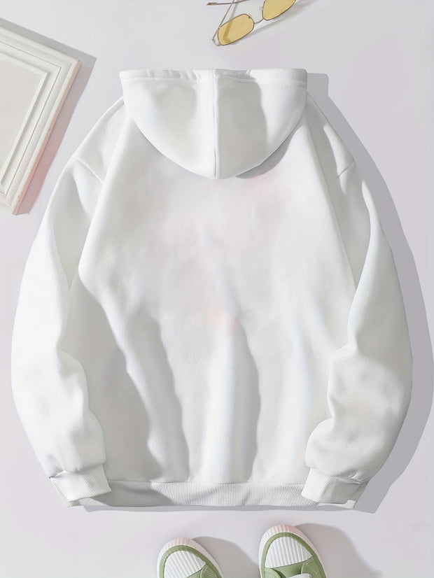 Halloween Spooky Letter Print Hoodie, Cute Drawstring Kangaroo Pocket Hoodies Sweatshirt, Women's Clothing