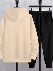 2Pcs New York Print Casual Outfit - Soft Hoodies Long Sleeve Pullover Hooded Sweatshirt and Drawstring Sweatpants Joggers Set for Spring Fall - Men's Comfortable Clothing for Daily Wear