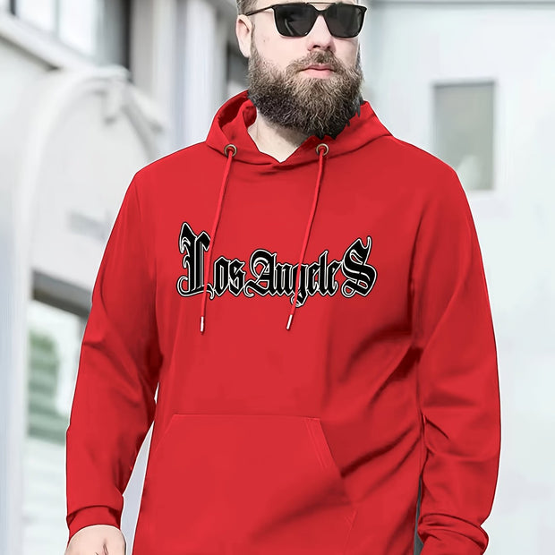Autumn Winter Men's Hoodies, "Los Angeles" Print Oversized Hooded Sweatshirt For Males, Men's Clothing, Plus Size