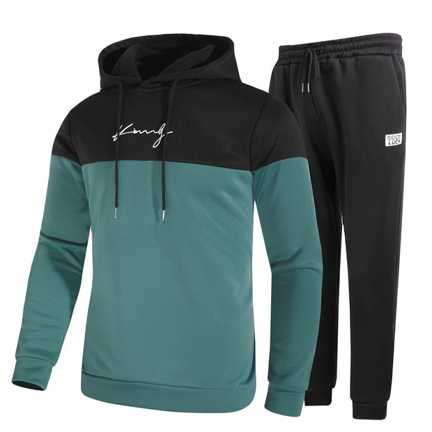 2Pcs Men's Color Block Casual Hoodies Long Sleeve Pullover Hooded Sweatshirt And Drawstring Sweatpants Joggers Set For Spring Fall