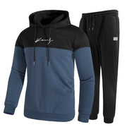 2Pcs Men's Color Block Casual Hoodies Long Sleeve Pullover Hooded Sweatshirt And Drawstring Sweatpants Joggers Set For Spring Fall