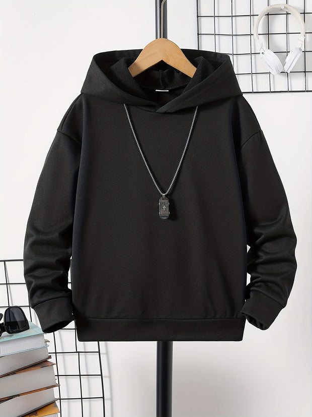 Boys Casual Solid Color Pullover Long Sleeve Hoodies, Boys Sweatshirt For Spring Fall, Kids Hoodie Tops Outdoor