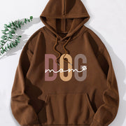 Dog Mom Print Hoodie, Casual Kangaroo Pocket Drawstring Hoodies Sweatshirt, Women's Clothing