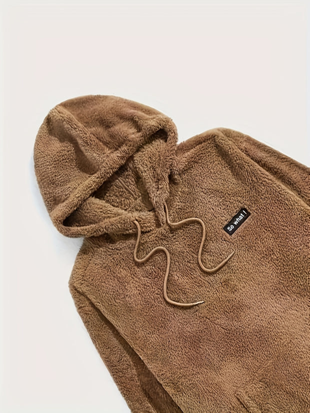 2-Piece Fluffy Men's Outfit Set: Casual Hooded Sweatshirt & Sweatpants Joggers for Winter Fall - Long Sleeve Pullover Hoodie and Soft Fleece Pants