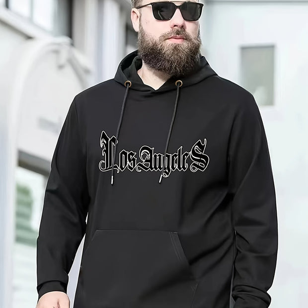 Autumn Winter Men's Hoodies, "Los Angeles" Print Oversized Hooded Sweatshirt For Males, Men's Clothing, Plus Size
